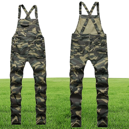 Men's Jeans Big Pocket Camouflage Printed Denim Bib Overalls Jumpsuits Army Green Working Clothing Coveralls Fashion Casual1326773