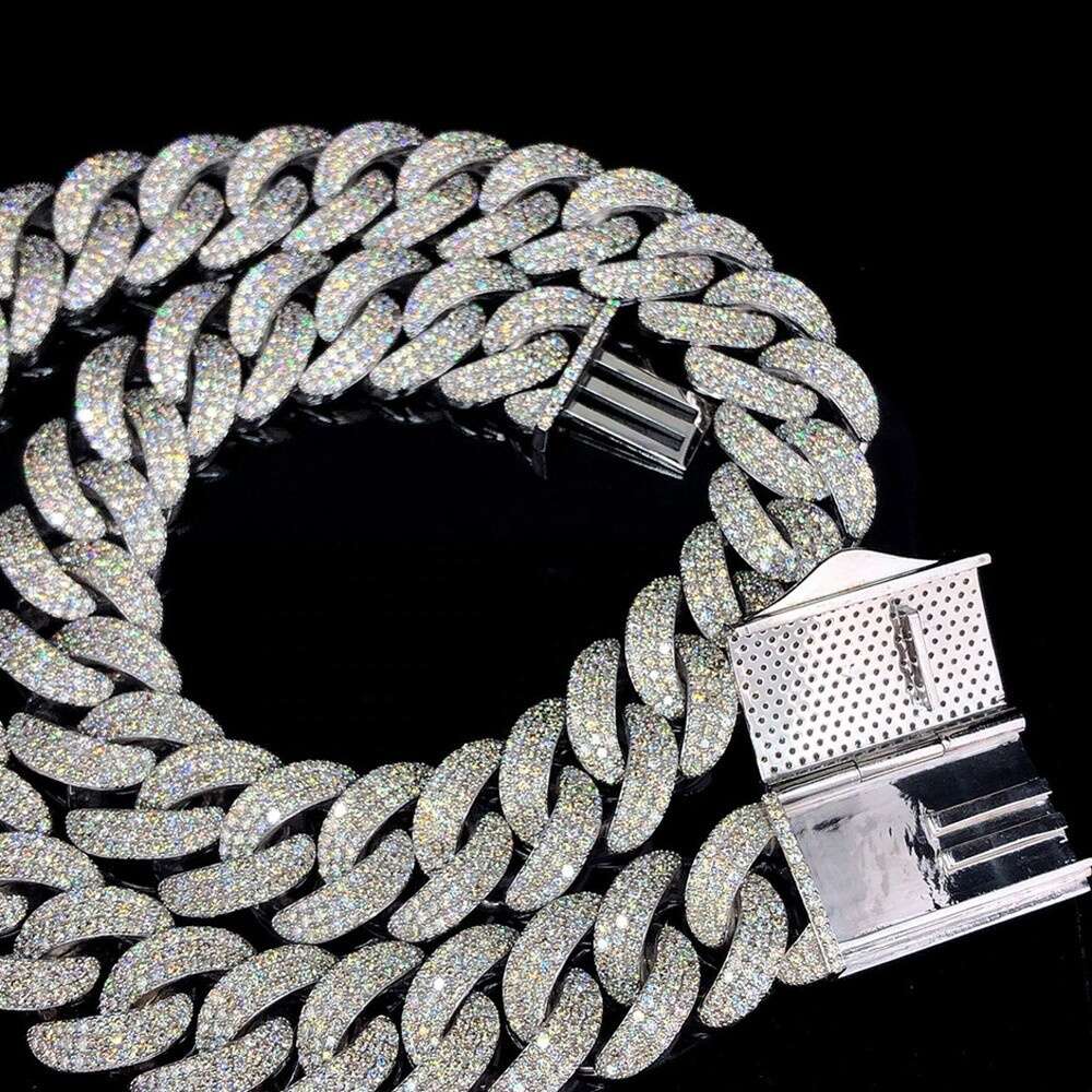Custom Huge Hip Hop Iced Out Jewelry 25mm 925 Silver Moissanite Miami Cuban Link Chain