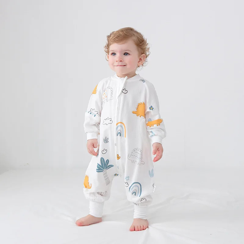 Baby Clothes Sleeping Romper Cotton Pajamas Bamboo Fiber Zipper Detachable Long Sleeve Kids Boy Girls Nighty 231220