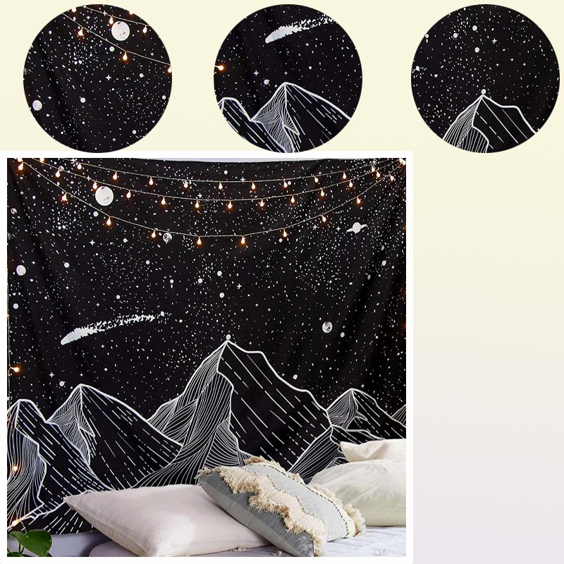 Tapestries Sun Moon Black Tapestry Wall Hanging Ancient Mountain Witchcraft Hippie Carpets7154553