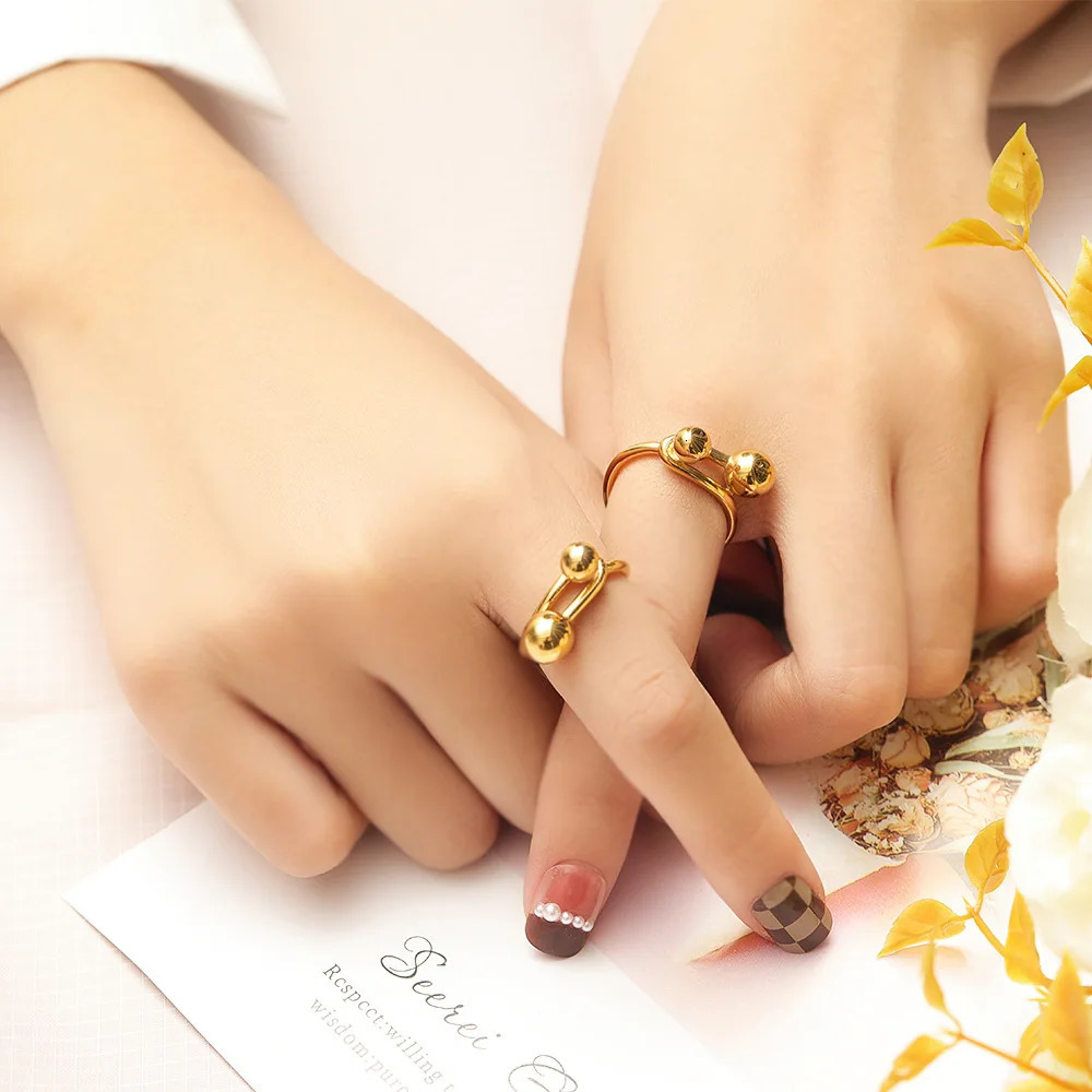 Vintage Double Beads Twist Rings for Men and Women Retro Punk Stainless Steel Jewelry Christmas Gifts Drop Products 2023 231220