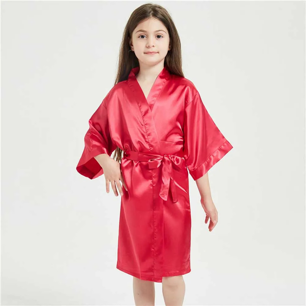 3-13Y Boy Girl Bathrobe Pink Satin Silk Kids Robes Summer Sleepwear Children's Kimono Bath Towel Robe Wedding Spa Party Birthday 231221