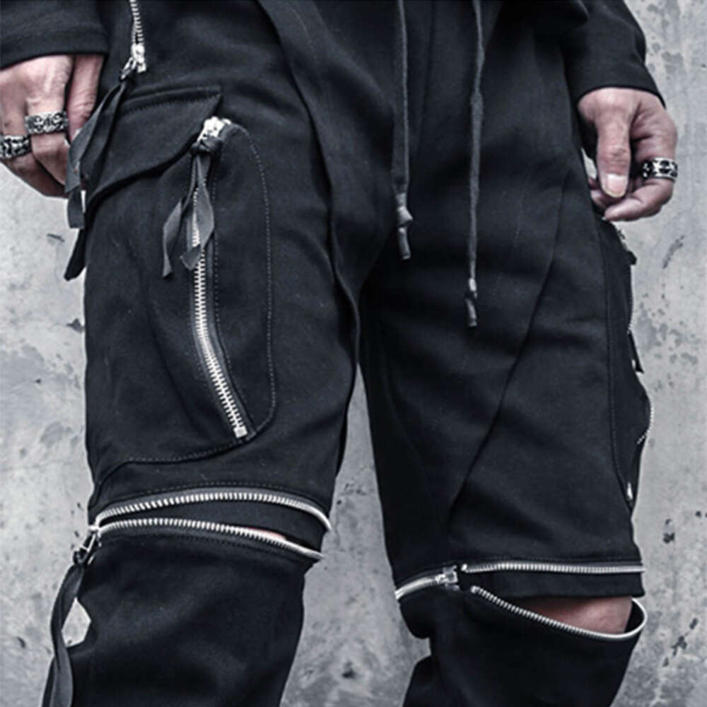 New Pocket Beam Foot Loose Knees More Zipper Overalls Male Function Haroun Pants, Leisure Trousers
