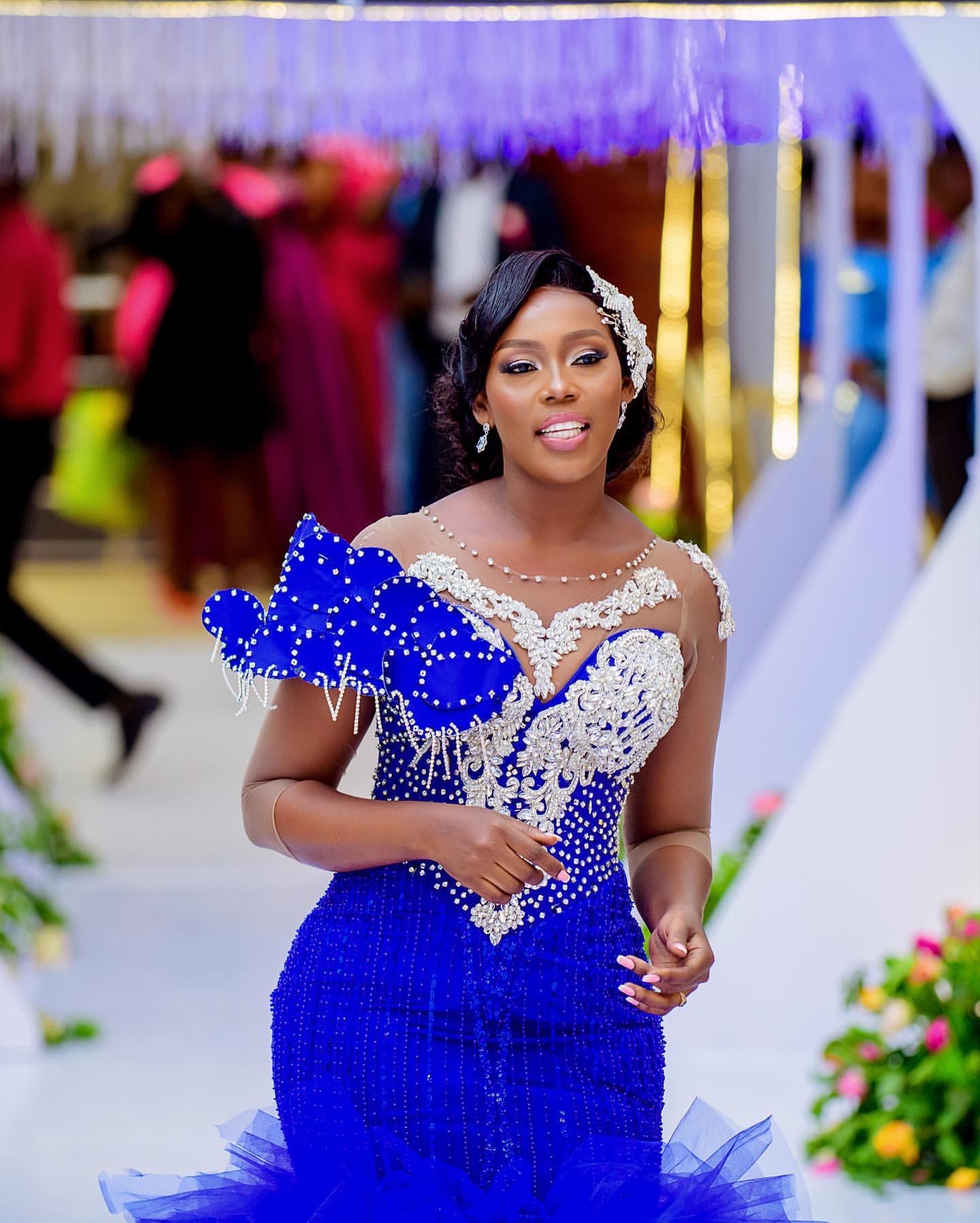 Ebi Royal Blue Aso Mermaid Prom Dress Beaded Crystals Tiers Evening Formal Party Second Reception Birthday Engagement Gowns Dresses Robe De Soiree Zj 