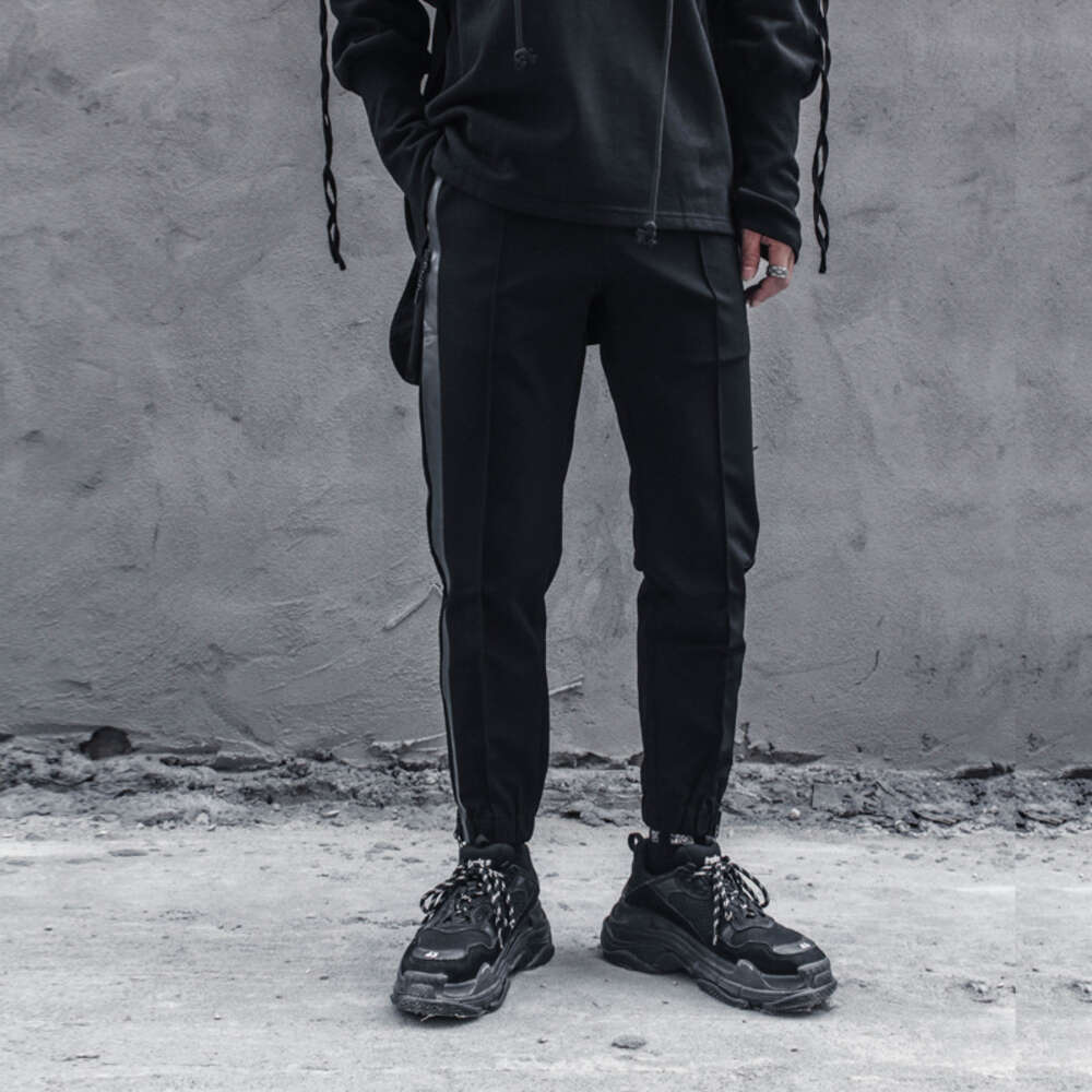 Black Harlan Leisure Leg Zipper Foot Beam Pants Male Youth Nine Points Ankle