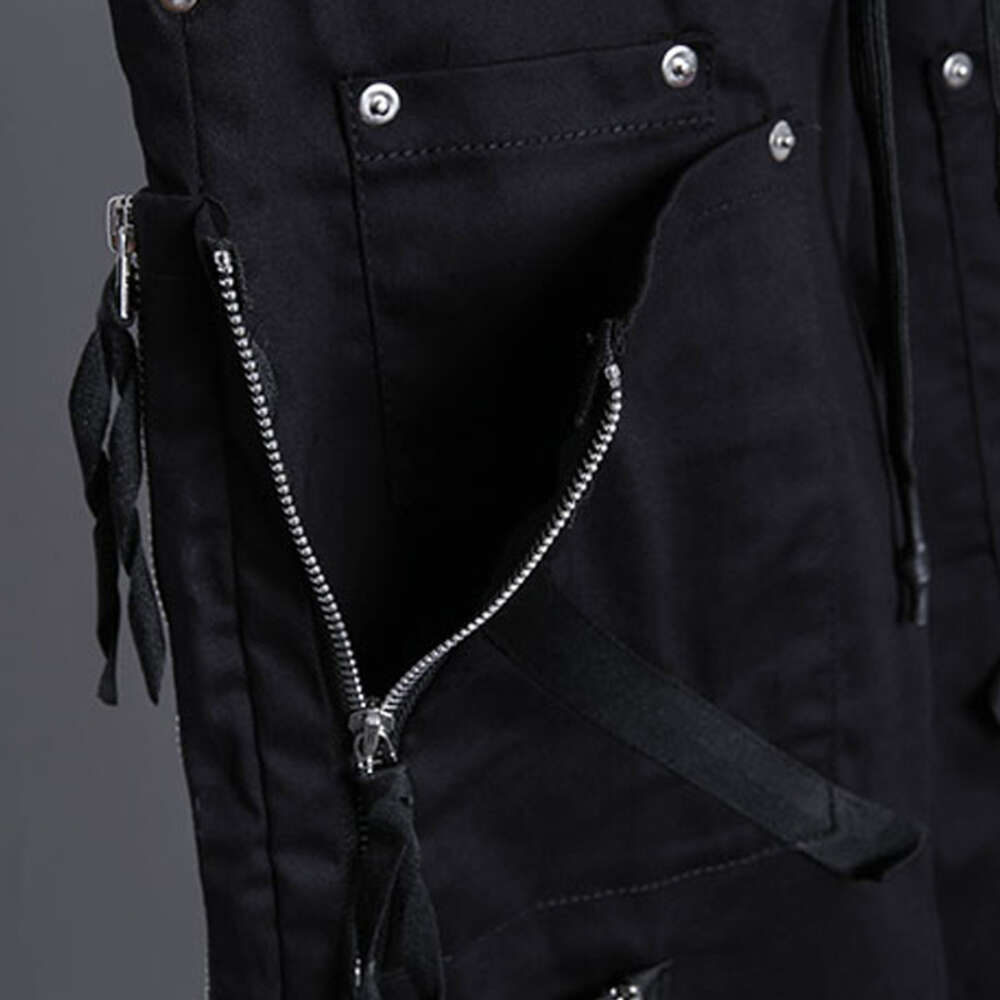 Men Tactical Functional Cargo Pants Joggers Zipper Multi-pocket Trousers 2023 Spring Hip Hop Streetwear Harem Pant Black