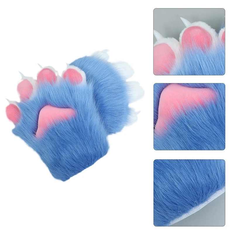 652F 2 Pcs Plush for Cat Cosplay Costume Nails Claws Gloves Furry Hand Paw 231220