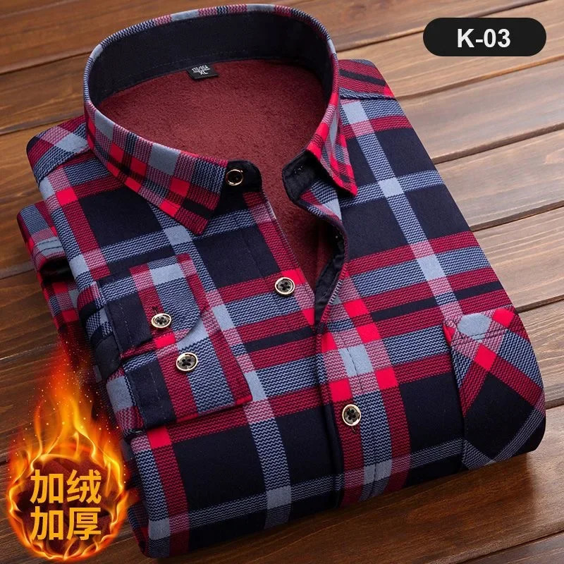 2023 Autumn and Winter Men's Classic Fashion Wild Plaid LongSleeved Shirt Plus Velvet Thick Warm 231221