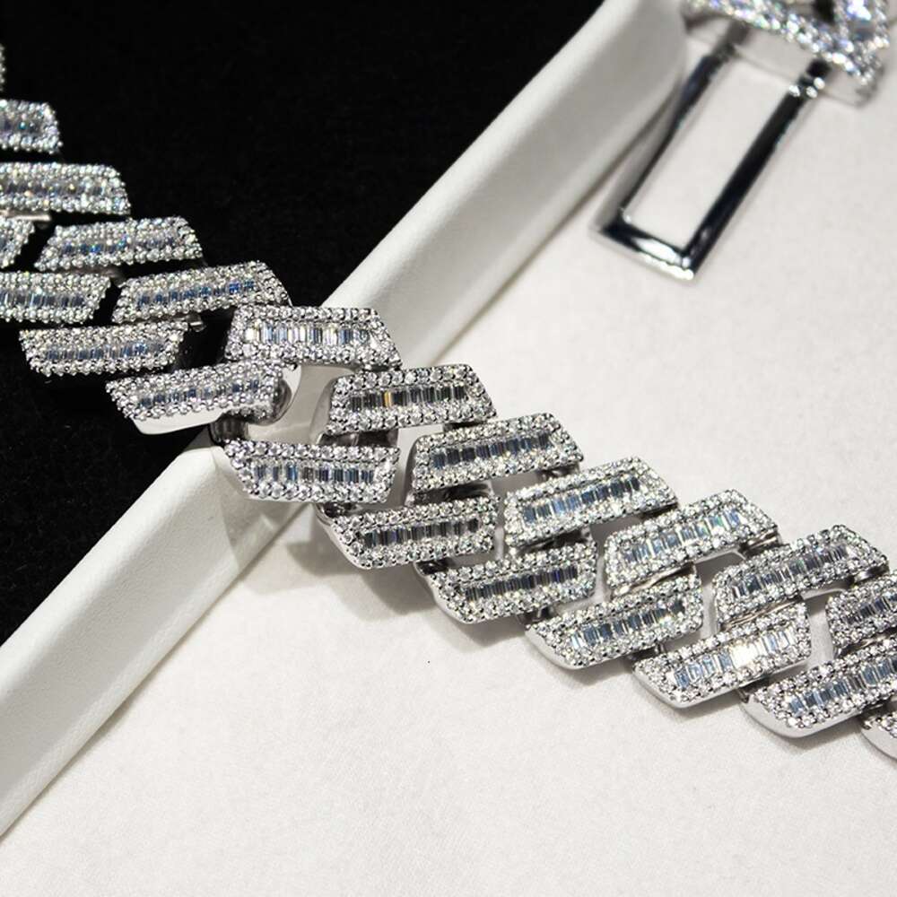 15mm 20mm 925 Sterling Silver Hip Hop Ice Out Baguette Vvs Moissanite Chain Cuban