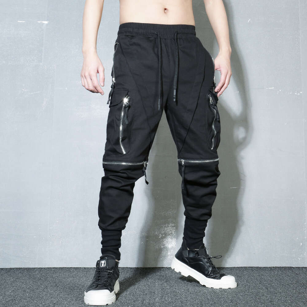 Detachable Multi-pocket Cargo Pants Men Haruku Hip Hop Streetwear Joggers Trousers Man Elastic Waist Techwear WB377