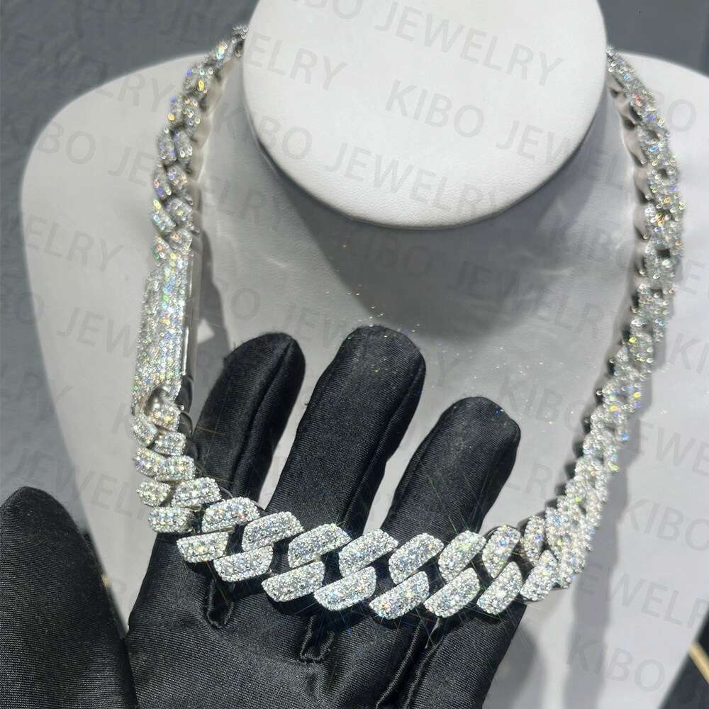 Fine Jewelry Hip Hop Iced Out Past Diamond Tester 18mm Silver Vvs Moissanite Cuban Link Chain