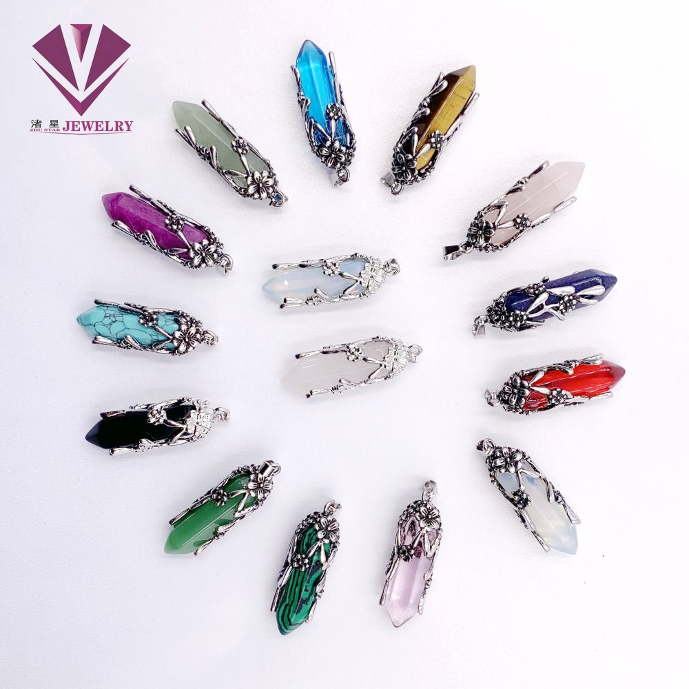 Natural Stone Crystal Stone and Flower Design Men's and Women's Pendant Necklace Wholesale Free Shipping