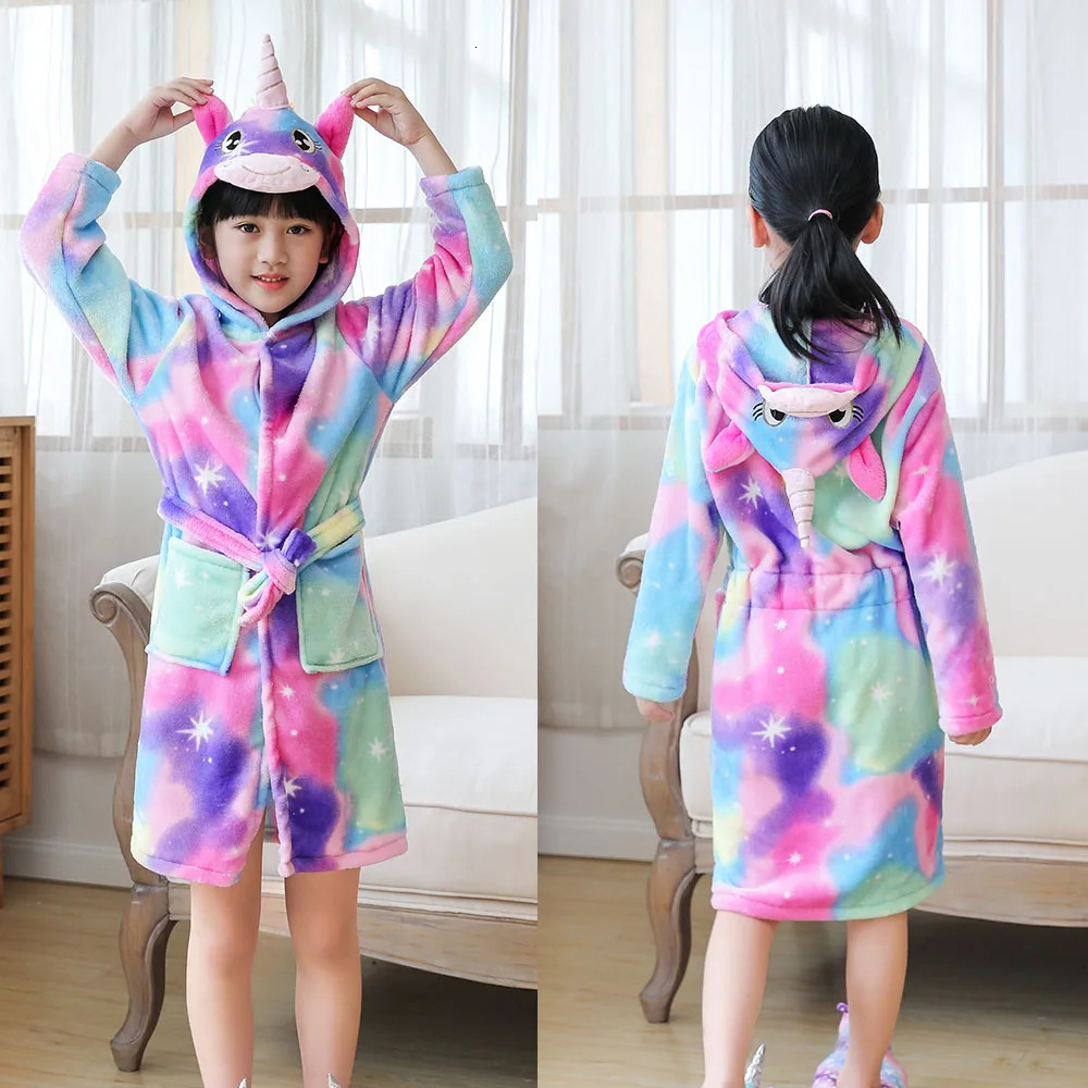 Kigurumi Husky Children Bathrobe Bath Robe Autumn Winter Animal Unicorn Hooded Pajamas For Boys Girls Towel Robes Kids Nightgown 231221