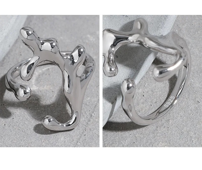 FINS Glossy Irregular S925 Sterling Silver Open Ring Smooth Branch Resizable Wedding Rings for Women Men Finger Jewelry 231220