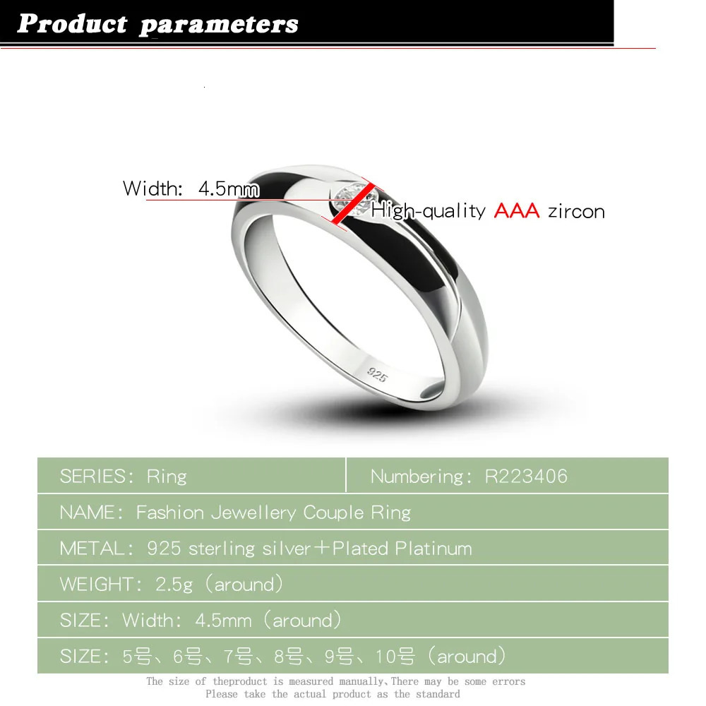 High quality classic couple rings Solid 925 sterling silver engagement ring fashion men and women jewelry Valentine's Day gift 231220