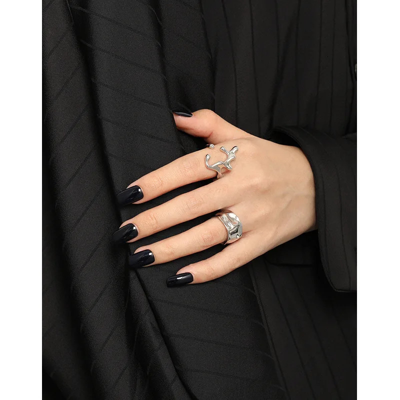 FINS Glossy Irregular S925 Sterling Silver Open Ring Smooth Branch Resizable Wedding Rings for Women Men Finger Jewelry 231220