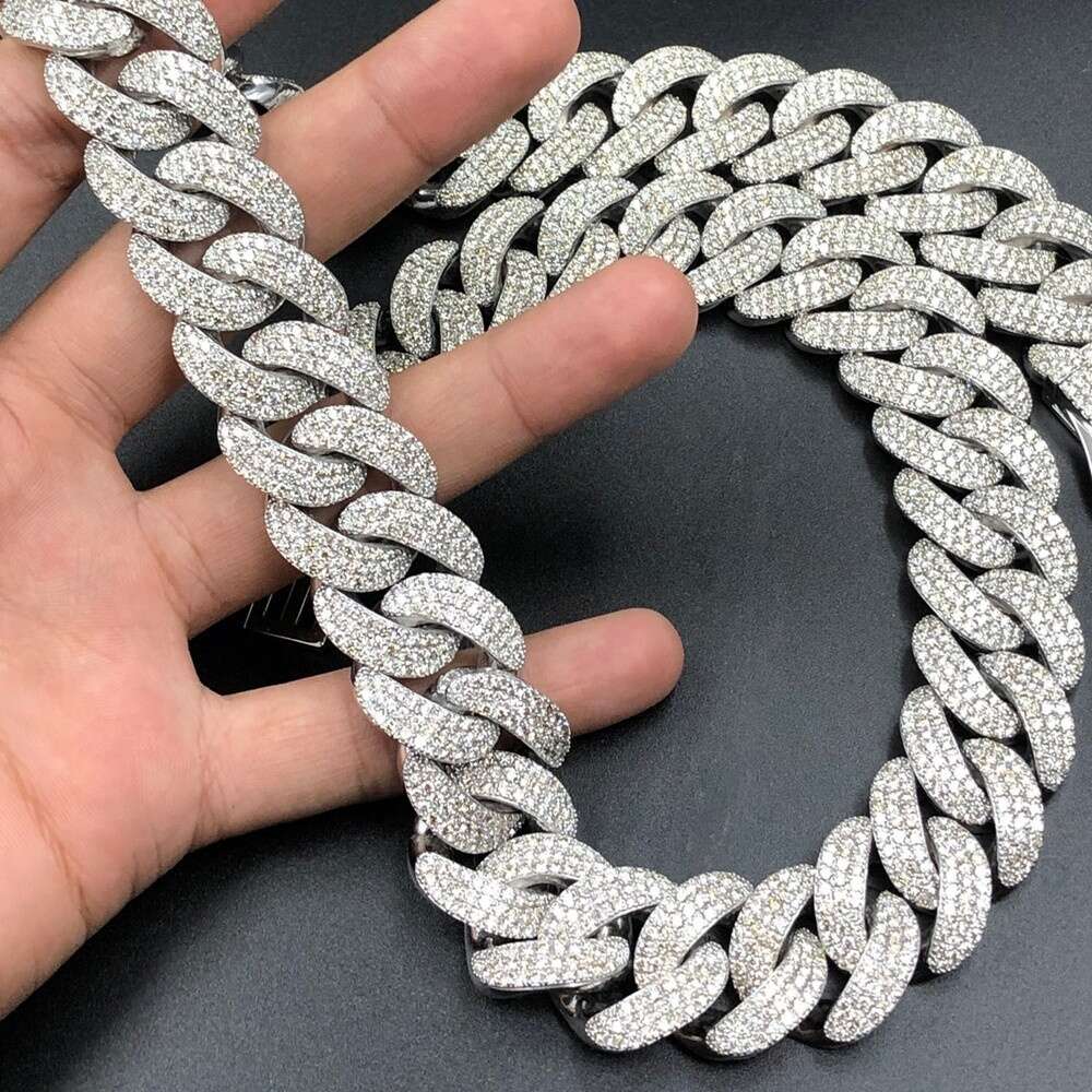 Custom Huge Hip Hop Iced Out Jewelry 25mm 925 Silver Moissanite Miami Cuban Link Chain