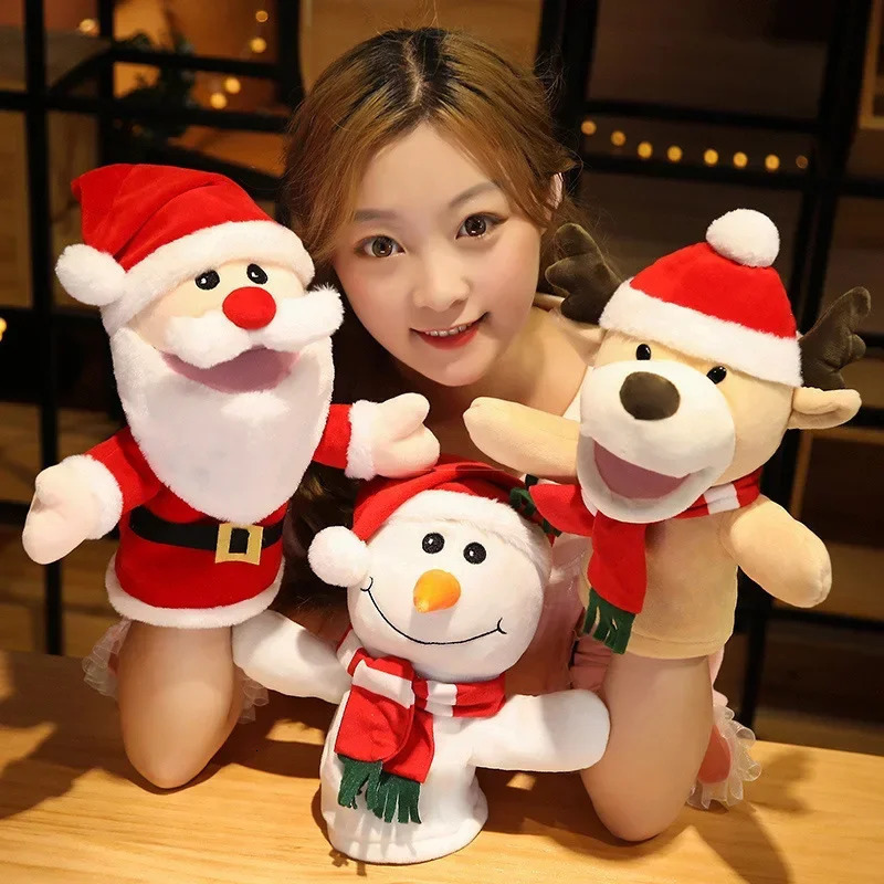 Free shipping Christmas Elk Santa Claus Snowman Finger Puppet Plush Toy Parentchild Lovely Stuffed Doll Children Educational Hand Toys