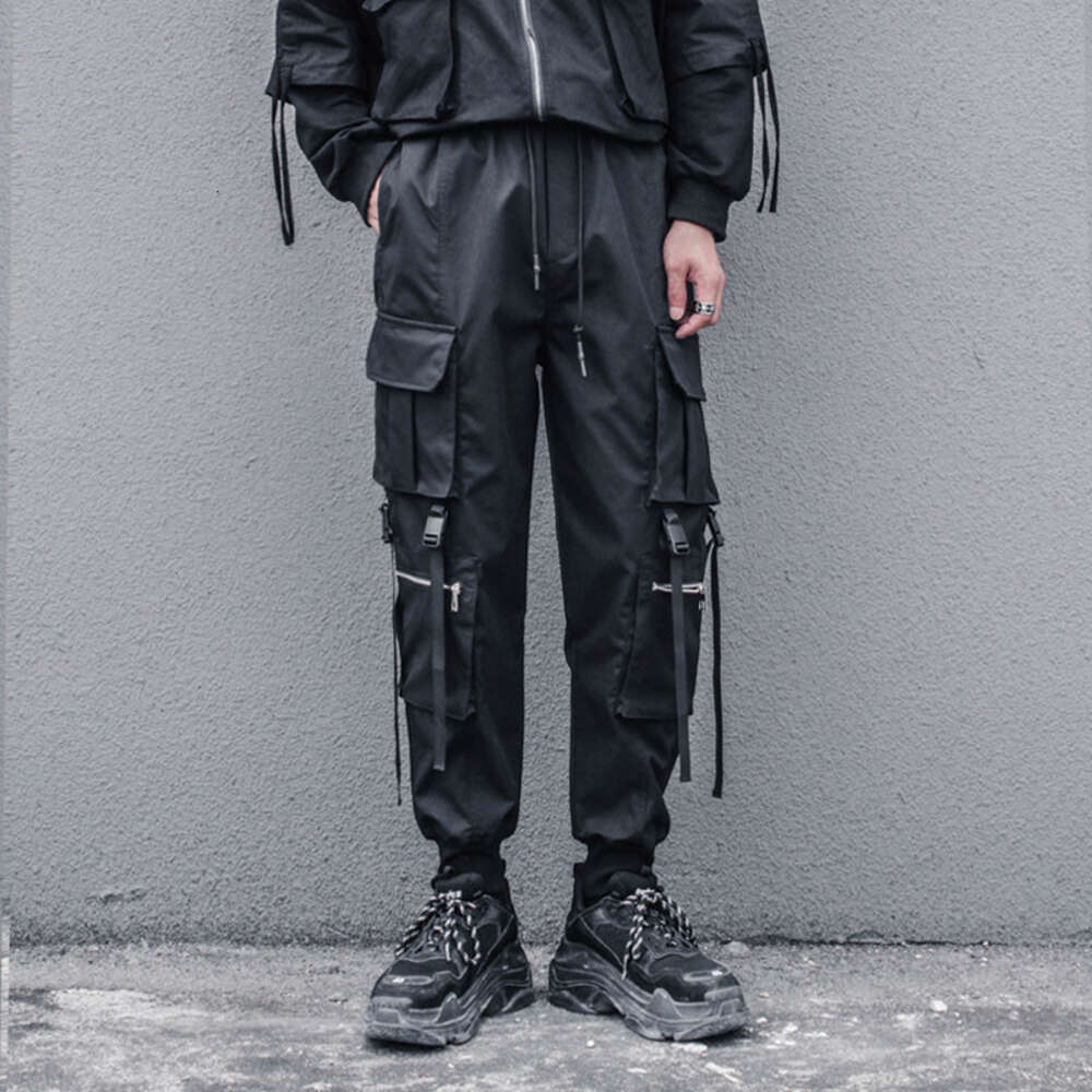 Department Overalls Male Straight Beam Leisure Trousers Stereoscopic Ribbon Hip-hop Foot Big Pockets Haroun Pants