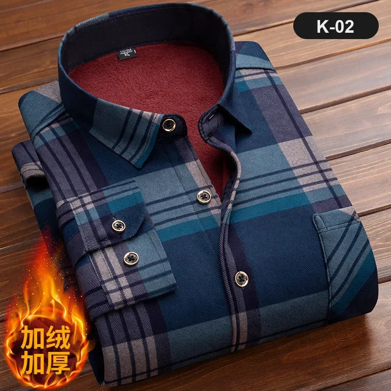 2023 Autumn and Winter Men's Classic Fashion Wild Plaid LongSleeved Shirt Plus Velvet Thick Warm 231221