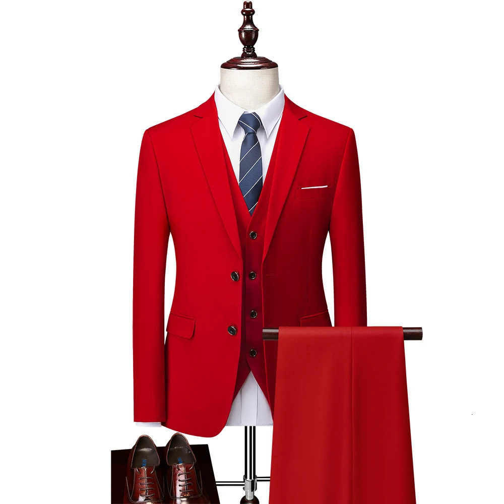 M-6XL Jacket Vest Pants Boutique Pure Color Mens Business Formal Suit 3Piece Set and Two-piece Set Groom Wedding Dress 231220