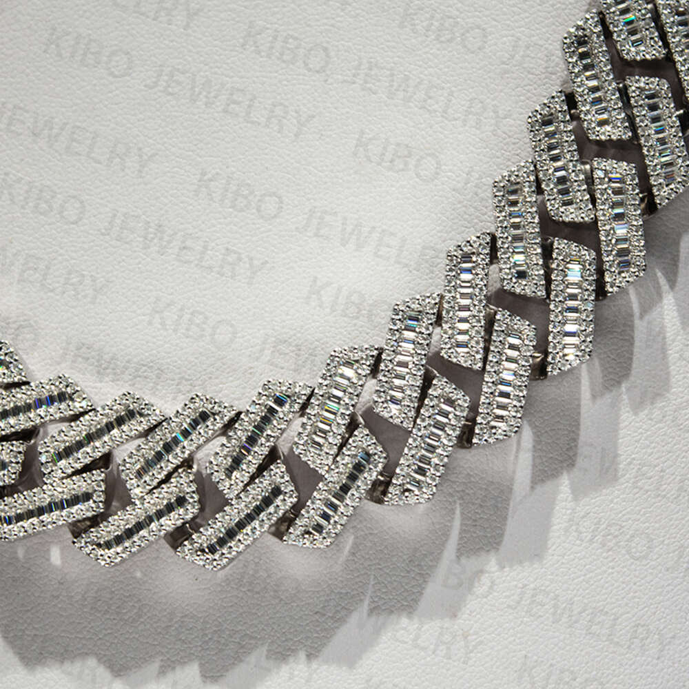 Hip Hop Men Luxury Cuban Chain 20mm Width Baguette 3rows Moissanite Miami Full Iced Out Cuban Link Chain Necklace