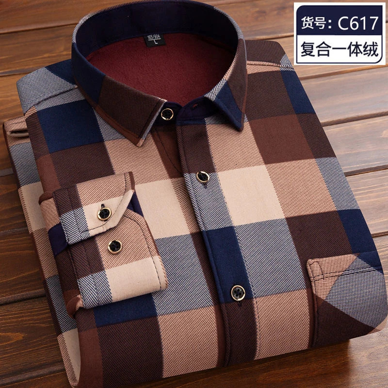 2023 Autumn and Winter Men's Classic Fashion Wild Plaid LongSleeved Shirt Plus Velvet Thick Warm 231221