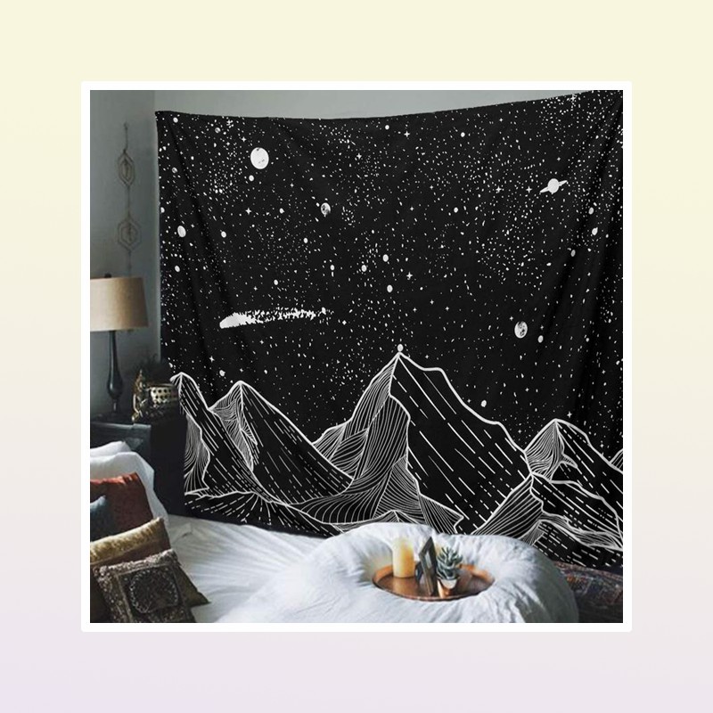 Tapestries Sun Moon Black Tapestry Wall Hanging Ancient Mountain Witchcraft Hippie Carpets7154553