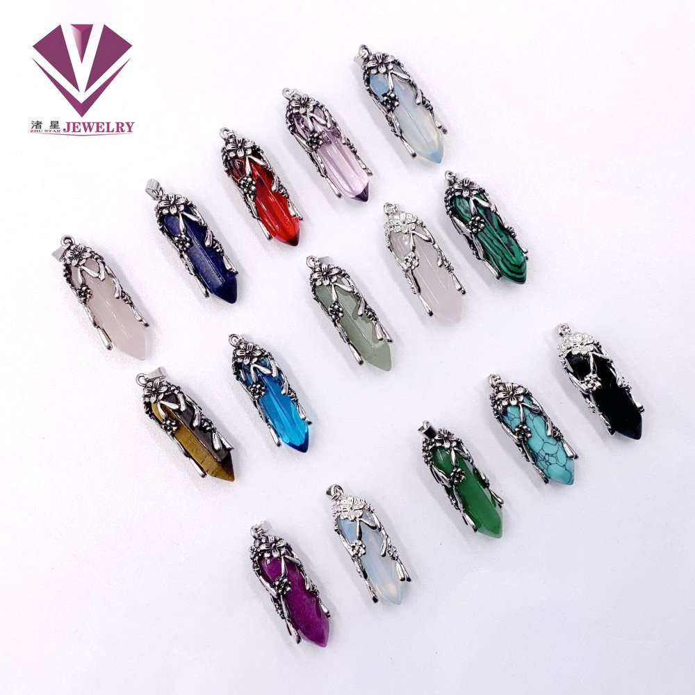 Natural Stone Crystal Stone and Flower Design Men's and Women's Pendant Necklace Wholesale Free Shipping