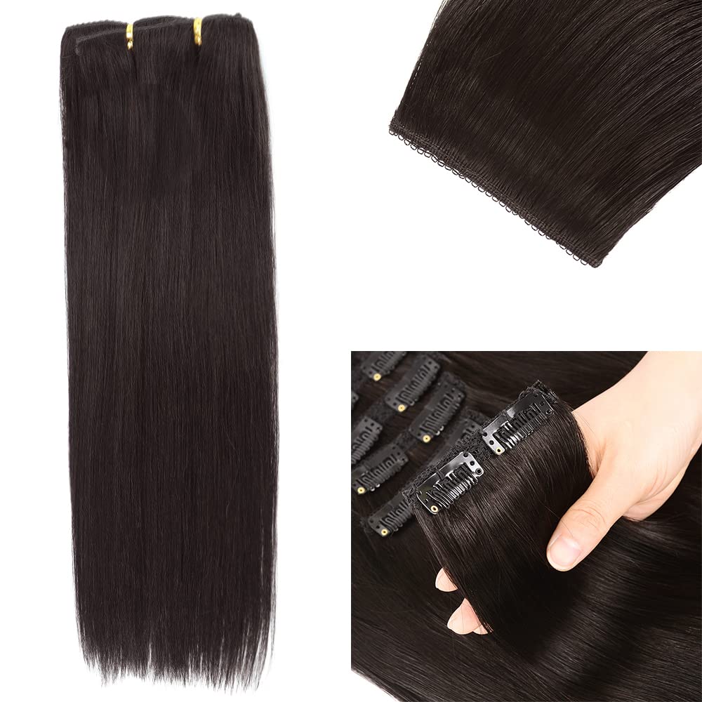 Clip in Hair Extensions Real Human Hair Dark Brown #2 Double Weft Double Weft Clip on ins Extension 120g