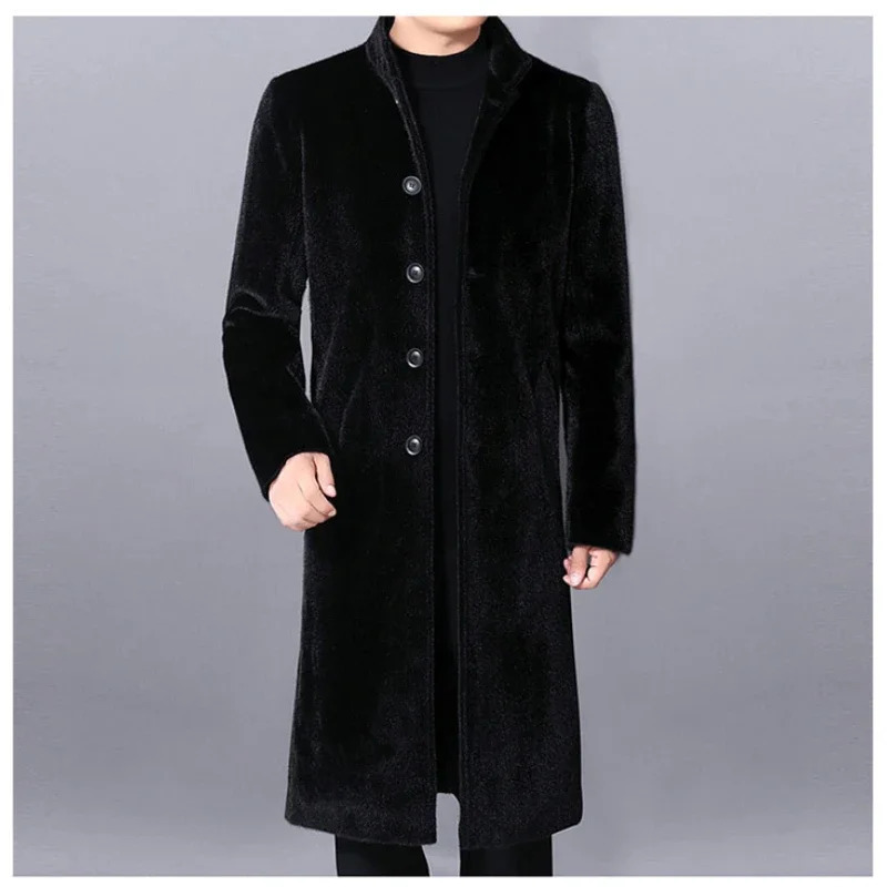 Men's artificial mink long jacket winter warm ultrathin trench single chest business and leisure park 231220