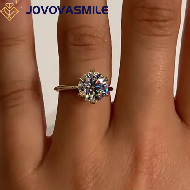 JOVOVASMILE Vvs1 Clarity 2.5 Carat Wedding Rings 8.5mm Round Brilliant Cut Silver Plated Yellow Gold 6-Prong 231220
