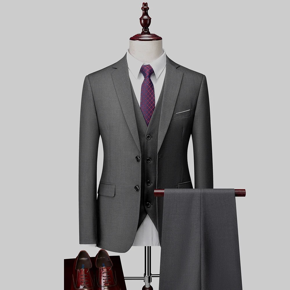M-6XL Jacket Vest Pants Boutique Pure Color Mens Business Formal Suit 3Piece Set and Two-piece Set Groom Wedding Dress 231220