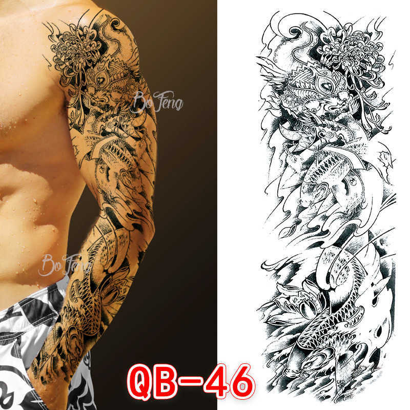 Full arm Tattoo Sticker with Carp Flower Arm Sun Wukong Skull Waterproof
