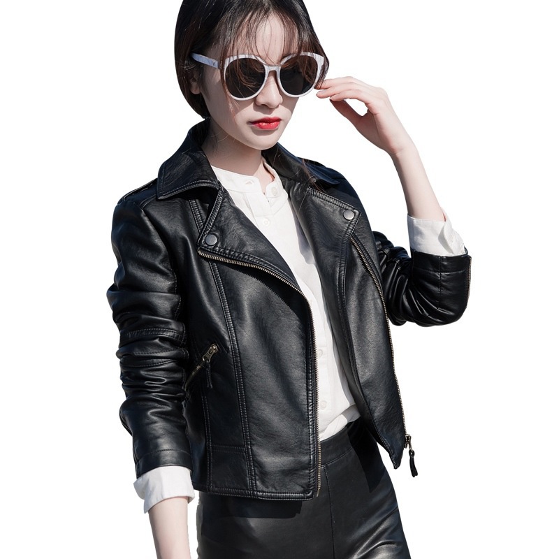 0C626M50 Women's Leather Faux Coats Spring and Autumn PU Leather Jackets Motorcycle Short Jacket Slimming Outerwear