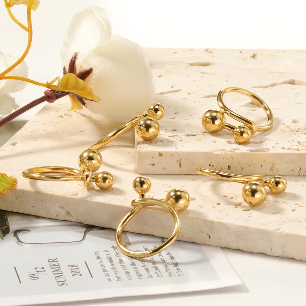 Vintage Double Beads Twist Rings for Men and Women Retro Punk Stainless Steel Jewelry Christmas Gifts Drop Products 2023 231220