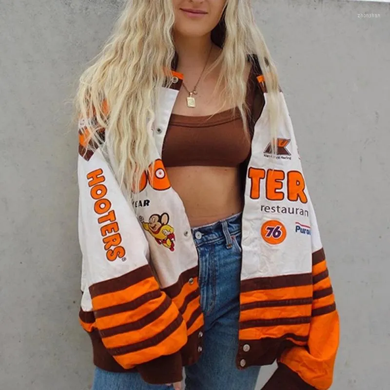 Women's Hoodies Vintage Oversized Print Handsome Motorcycle Racing Suit Jacket Women Street Hip-hop Couple Windbreaker