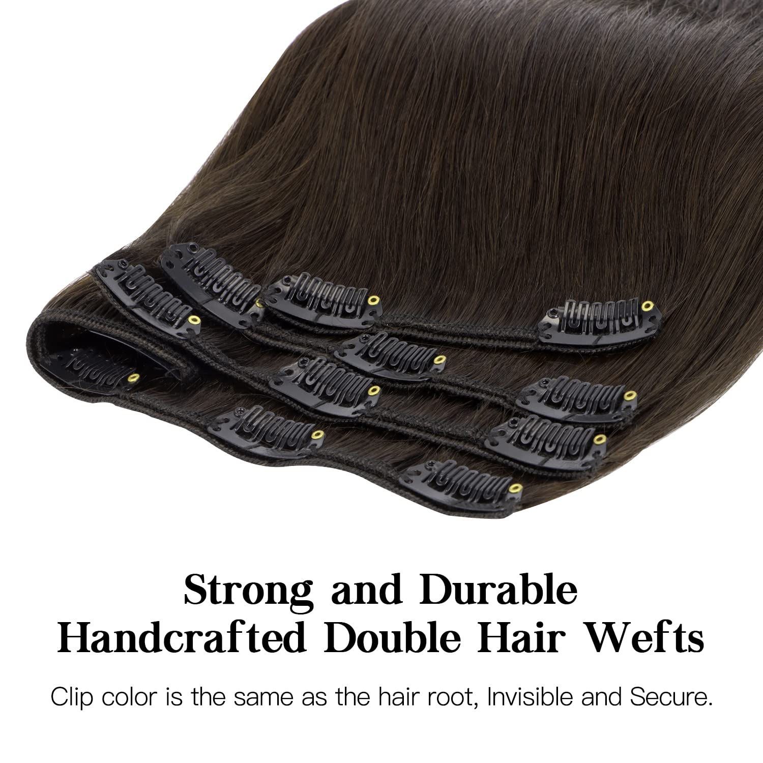 Clip in Hair Extensions Real Human Hair Dark Brown #2 Double Weft Double Weft Clip on ins Extension 120g