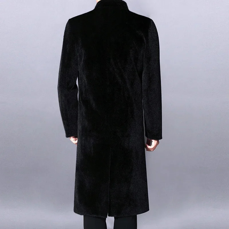 Men's artificial mink long jacket winter warm ultrathin trench single chest business and leisure park 231220