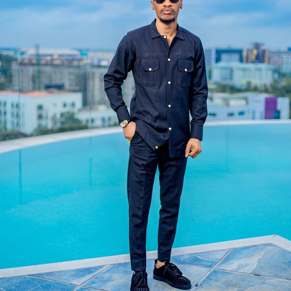 2023 in African Style Elegant Plaid Single Breasted Top and Pants 2 Piece Wedding Party Business Men Clothing Set 231220