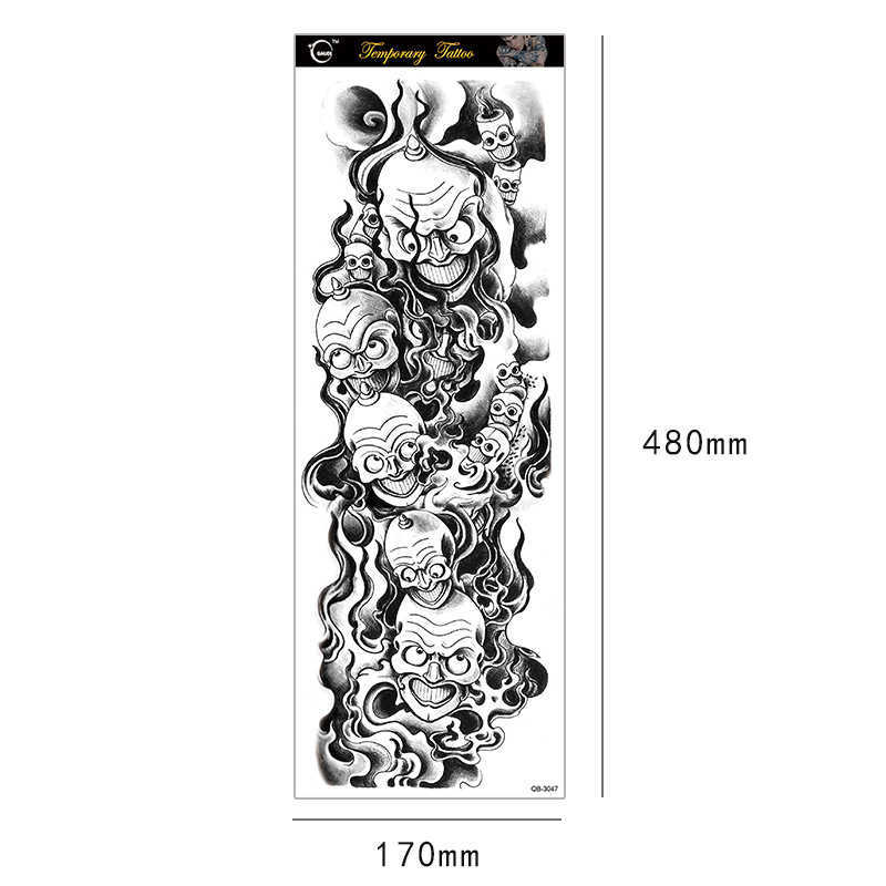Full arm Tattoo Sticker with Carp Flower Arm Sun Wukong Skull Waterproof