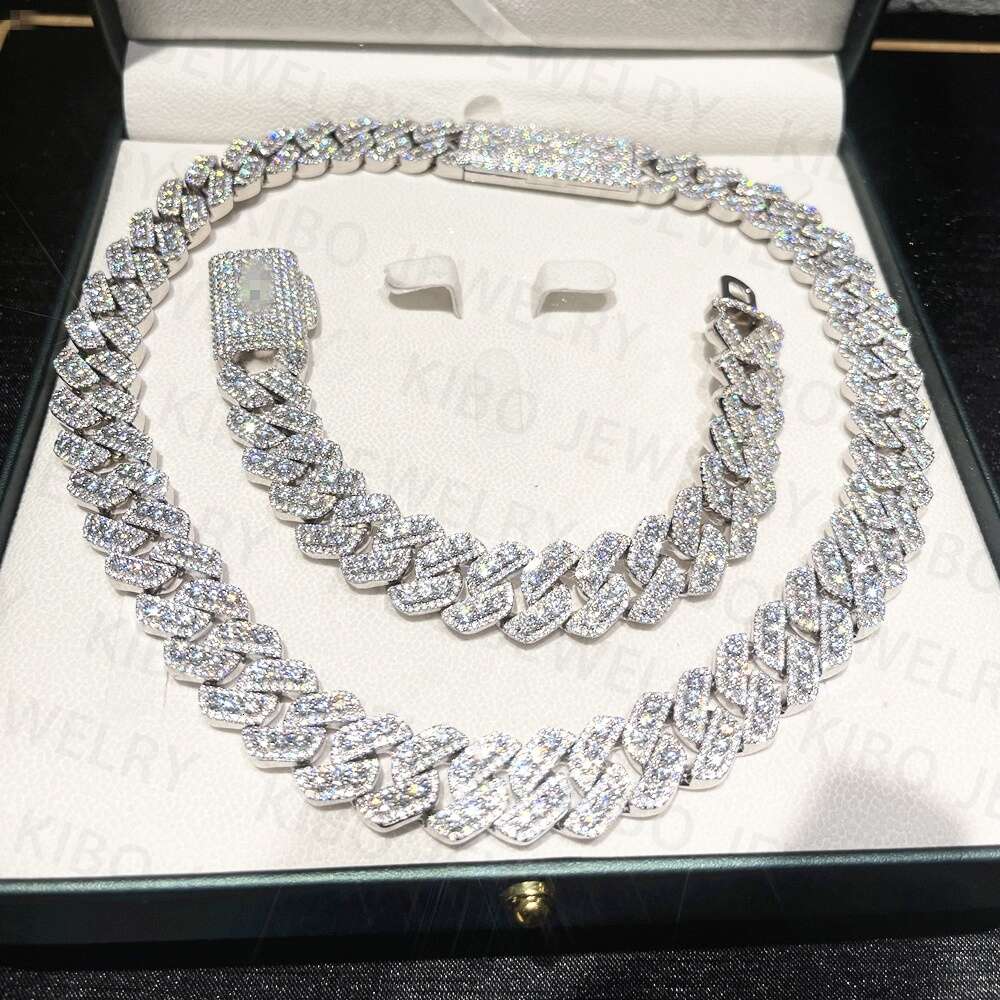 Fine Jewelry Hip Hop Iced Out Past Diamond Tester 18mm Silver Vvs Moissanite Cuban Link Chain