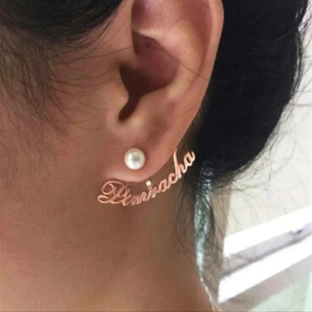 Custom Name Stud Earrings Personalized Stainless Steel with Pearl Gold Plated Earring for Women Wedding Jewelry 231221