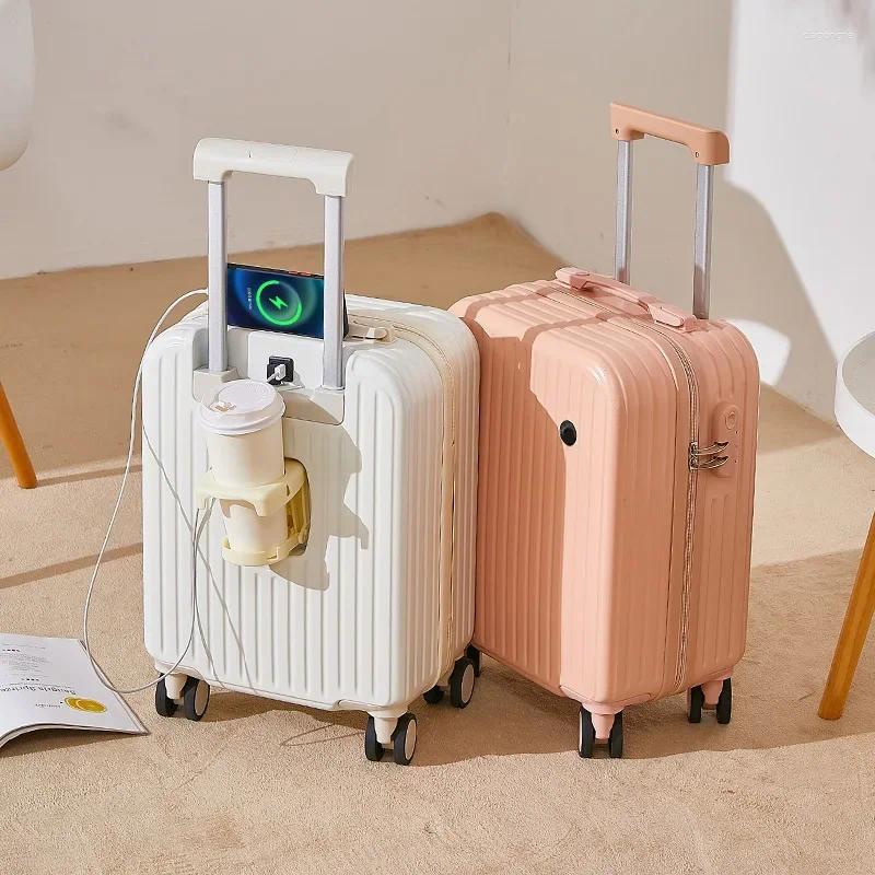 Suitcases 18 Inch Travel Suitcase Multifunctional Boarding Box Student Trolley Password Case Rolling Luggage Bag With Cup Holder