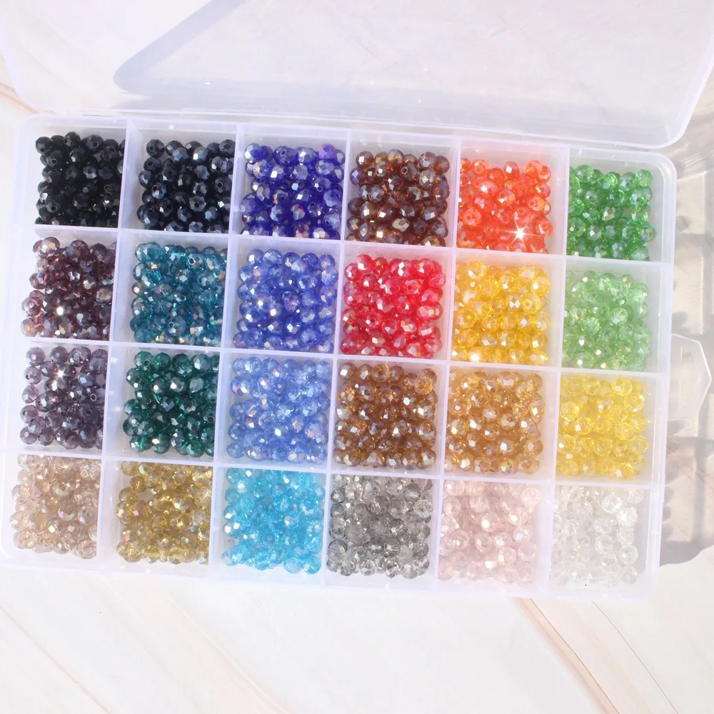 1 Box 24 Color Mix Glass Beads Round Loose DIY Bracelet Earrings Charms Necklace For Jewelry Making 231221