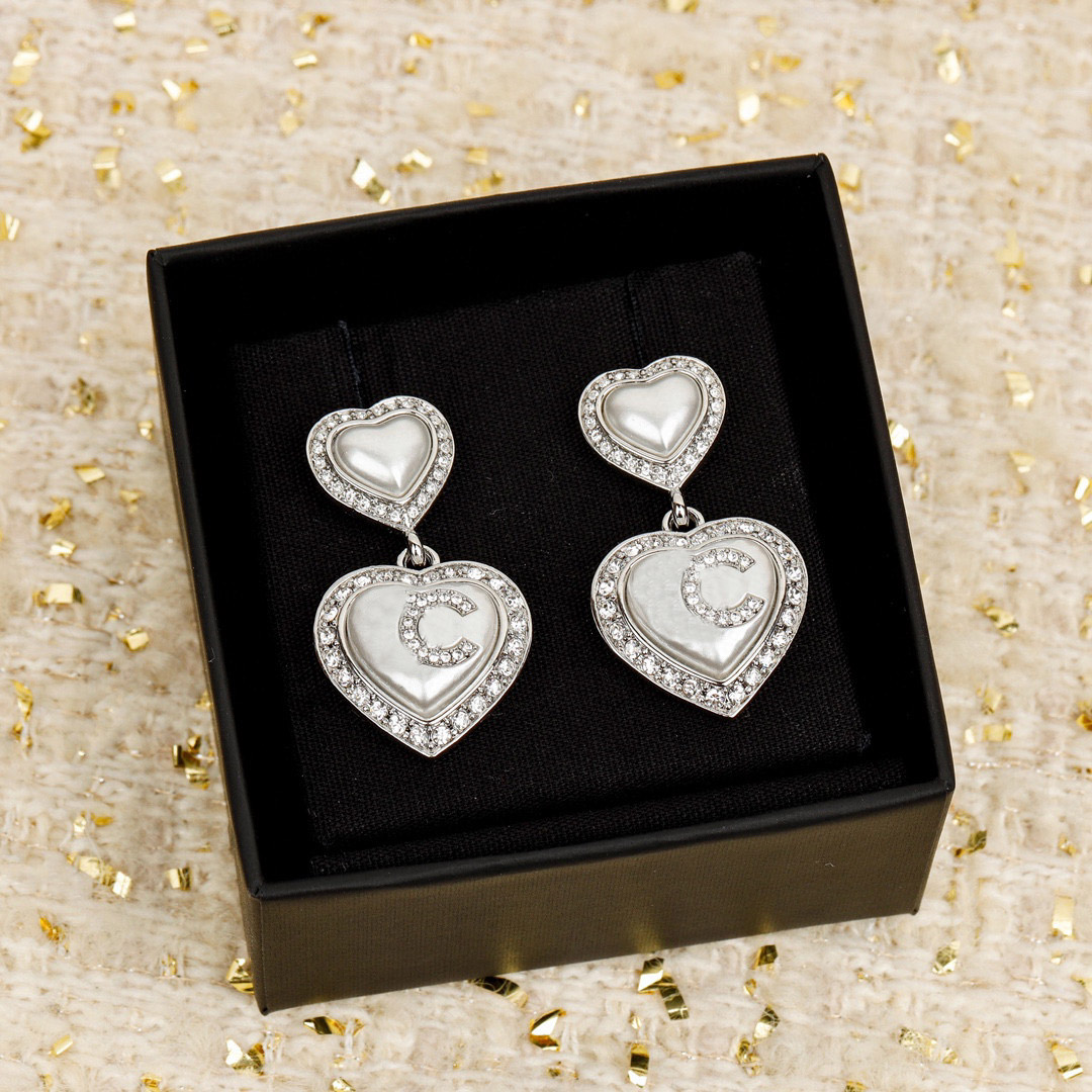 2024 Luxury quality charm drop earring with double heart shape design in silver plated have stamp box PS3646A