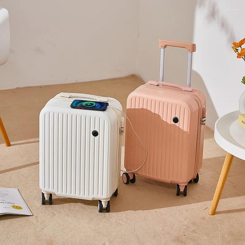 Suitcases 18 Inch Travel Suitcase Multifunctional Boarding Box Student Trolley Password Case Rolling Luggage Bag With Cup Holder