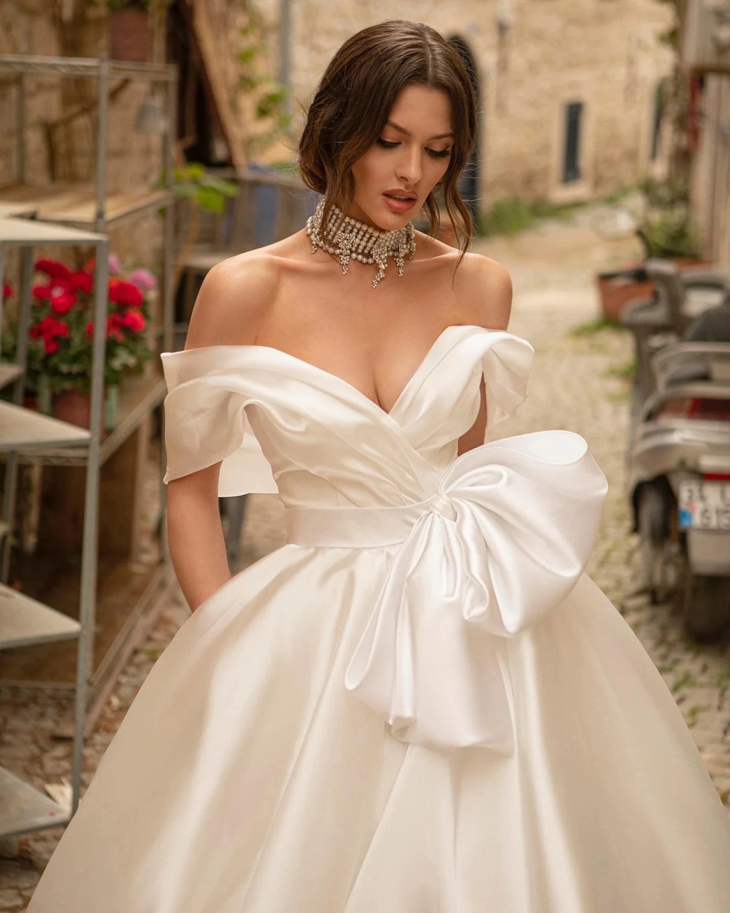 Gorgeous A-Line Wedding Dress Women 2024 Off the Shoulder Open Back Pleats Big Bow Satin Bridal Bride Gowns Vestido De Novia Robe De Mariage