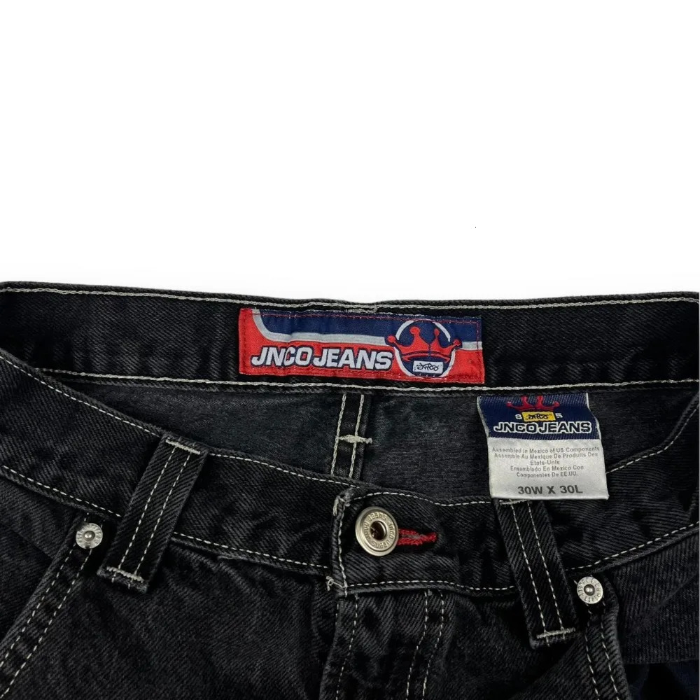JNCO Jeans Y2K Mens Streetwear Hip Hop Cartoon Graphic Baggy Jeans Black Pants Retro Harajuku Gothic High Waisted Wide Trouser 231221