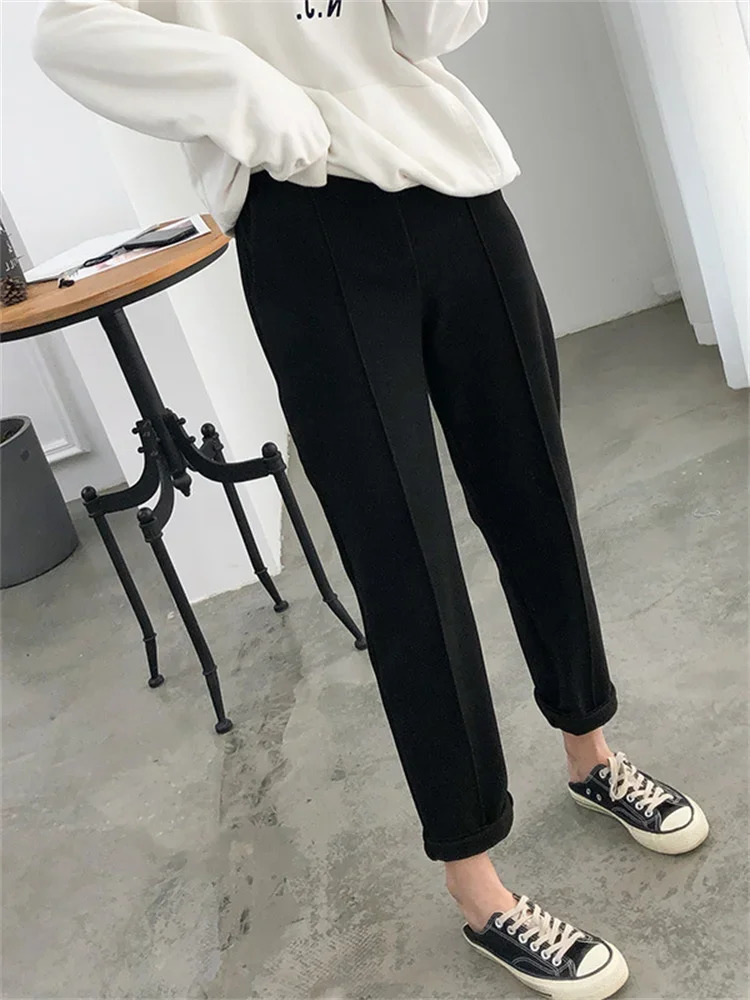 Thicken Women Pencil Pants womens Autumn Winter clothes OL Style Wool Female Work Suit Pant Loose Female Trousers Capris 231221